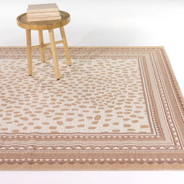 Amadeus Coral 7 ft. 10 in. x 10 ft. Leopard Print Border Indoor/Outdoor Area Rug
