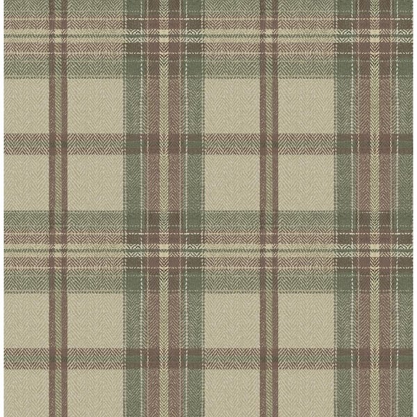 30.75 sq. ft. Clay & Sage Herringbone Plaid Premium Matte Non-Woven Paper Peel and Stick Wallpaper Roll