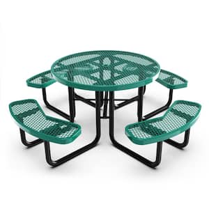 46 in. Green 4-Seat Round Coated Steel Outdoor Picnic Table
