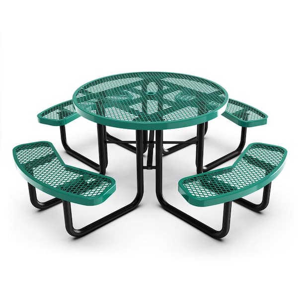 Unbranded 46 in. Green 4-Seat Round Coated Steel Outdoor Picnic Table