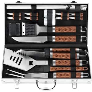 Heavy-Duty Deluxe BBQ Grill Tool Sets, Specialty Grill with Aluminum Storage Case for Men Women (Brown) (22-Piece)