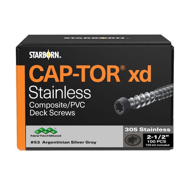 10 x 2-1/2 in. Argentinian Silver Gray Stainless Steel Torx Drive Flat Undercut Composite Deck Screw 1.22 lb. /100-Pack