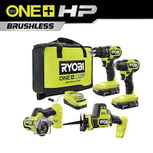 ONE+ HP 18V Brushless Cordless Compact 4-Tool Combo Kit with (2) 2.0 Ah Batteries, Charger, and Bag