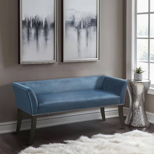 Antonio Blue Flared Arms Accent Bench 23 in. H x 49.5 in. W x 19.25 in. D