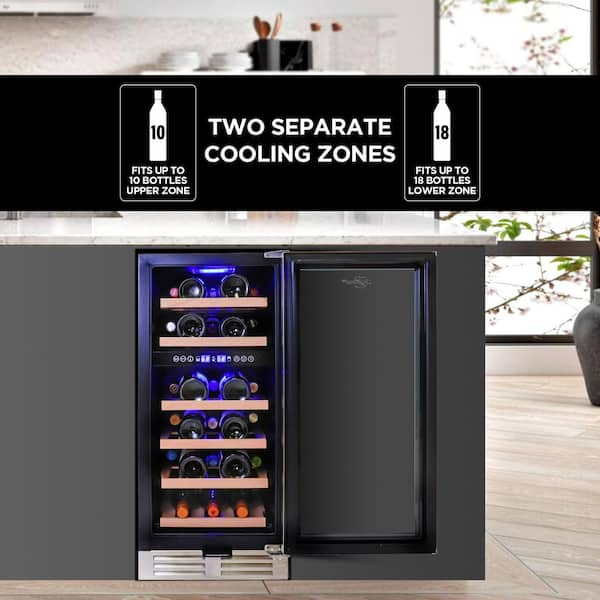 Koolatron 29-Bottle Dual Zone Compressor Wine Chiller, Black/Silver