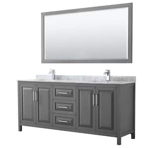 Daria 80 in. Double Bathroom Vanity in Dark Gray with Marble Vanity Top in Carrara White and 70 in. Mirror