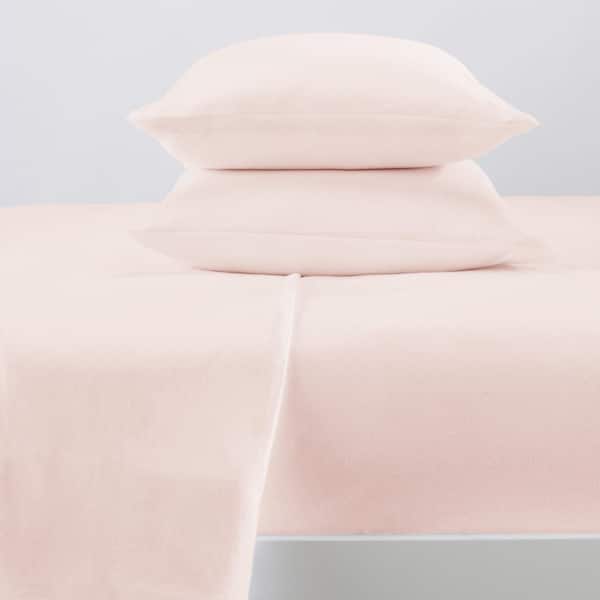 FRESHFOLDS 4-Piece Pink Solid 100% Premium Cotton King Flannel Sheet Set