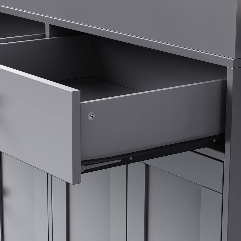 Gray Wood 74.5 in. Rolling Kitchen Island with Extendable Dining Table - thumbnail 9