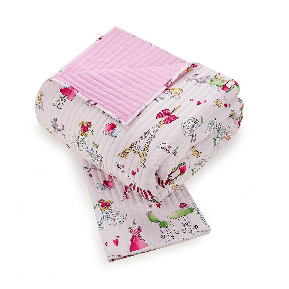 Pretty in Paris Pink Microfiber Twin Quilt Set