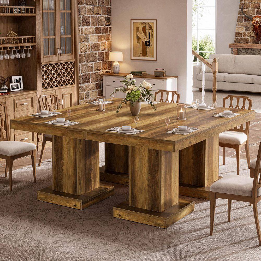 Roesler Rustic Brown Wood 31.5 in. Pedestal Dining Table Seats 4 for Dining Room, Kitchen, Home