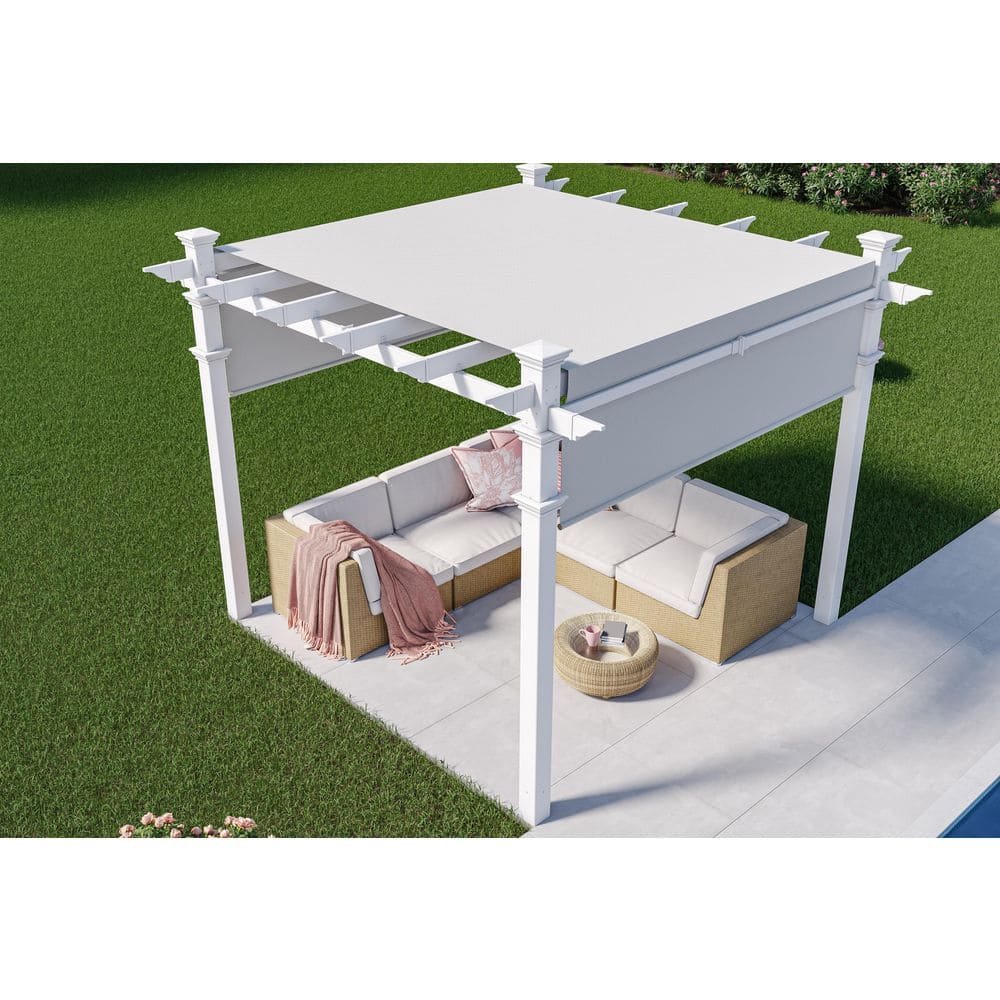 Malibu 10' x 10' White Vinyl Pergola with Canopy
