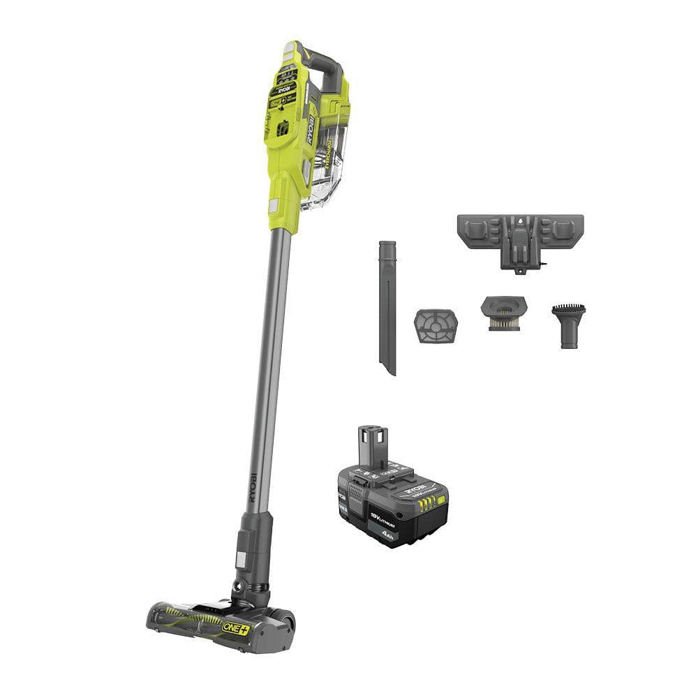 RYOBI ONE+ 18V Cordless Compact Stick Vacuum Cleaner Kit with 4.0 Ah ...