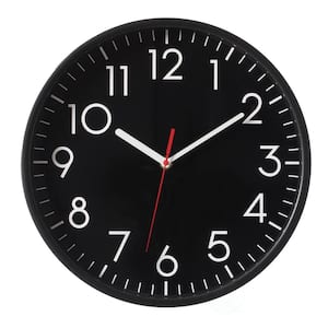 Classic Plastic Home Decor Wall Clock For Living Room, Kitchen, or Dining Room, Black Face with White Numbers