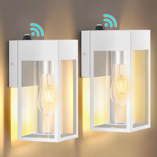10.2 in. White Dusk to Dawn Modern Porch Lights Outdoor Hardwired Wall Lantern Sconce with No Bulbs Included (2-Pack)