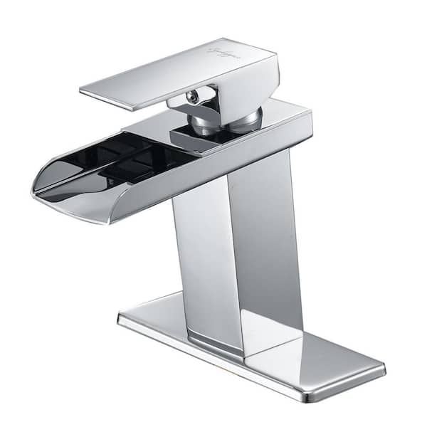 Waterfall Single Hole Single-Handle Low-Arc Bathroom Faucet with Supply Line in Polished Chrome