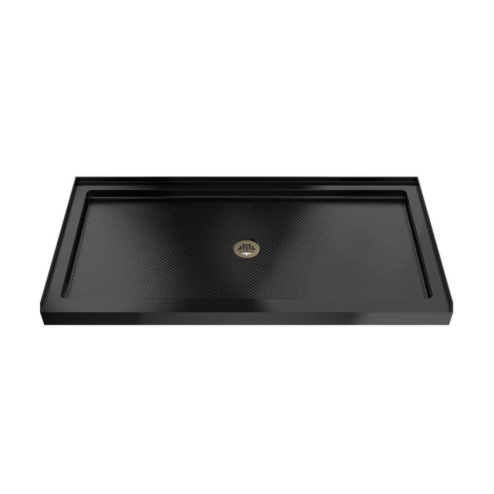 SlimLine 60 in. L x 32 in. W Alcove Rectangular Black Shower Pan Base with 2 in. Round Center Drain in Brushed Brass price history on PriceWatchPro