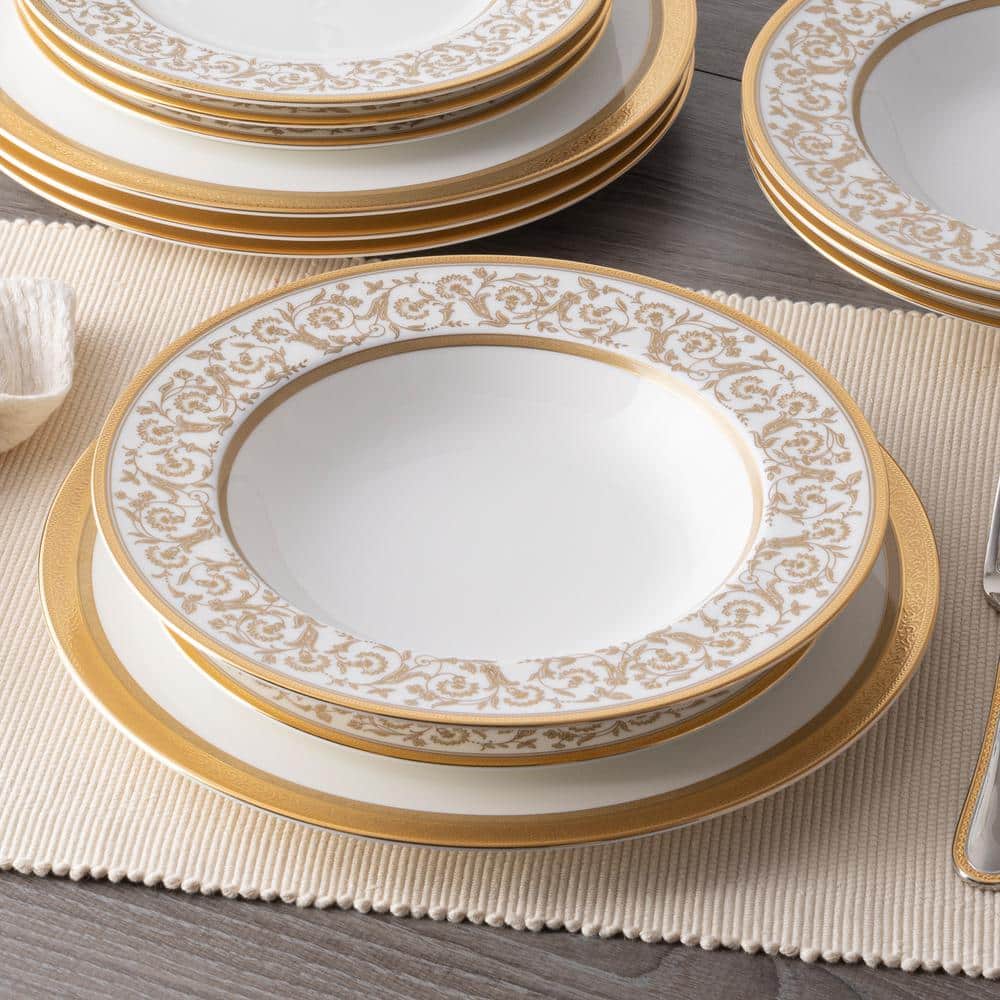 Gold Trimmed Floral Porcelain 12-Piece Dinnerware Set