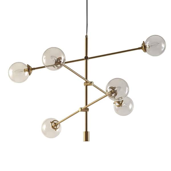 6-Light Gold Modern Sputnik Sphere Chandelier for Kitchen Island Dining Room Living Room