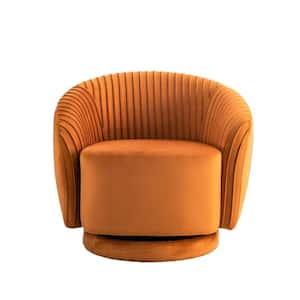 Container Furniture Direct Modern Barrel Swivel Chair with Plush Velvet Upholstery in Orange