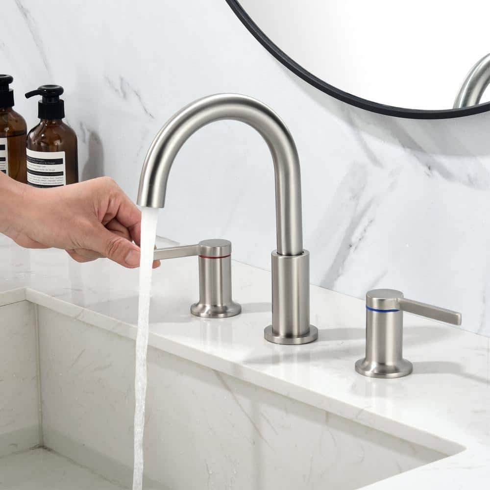 Brushed Nickel 8-Inch Widespread Double Handle Bathroom Faucet