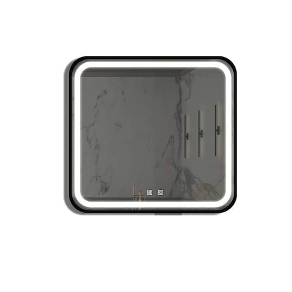 Qidian 32 in. W x 32 in. H Square Bathroom Led Framed Vanity Mirror with ,Dimmable Touch,Waterproof,Anti-Fog