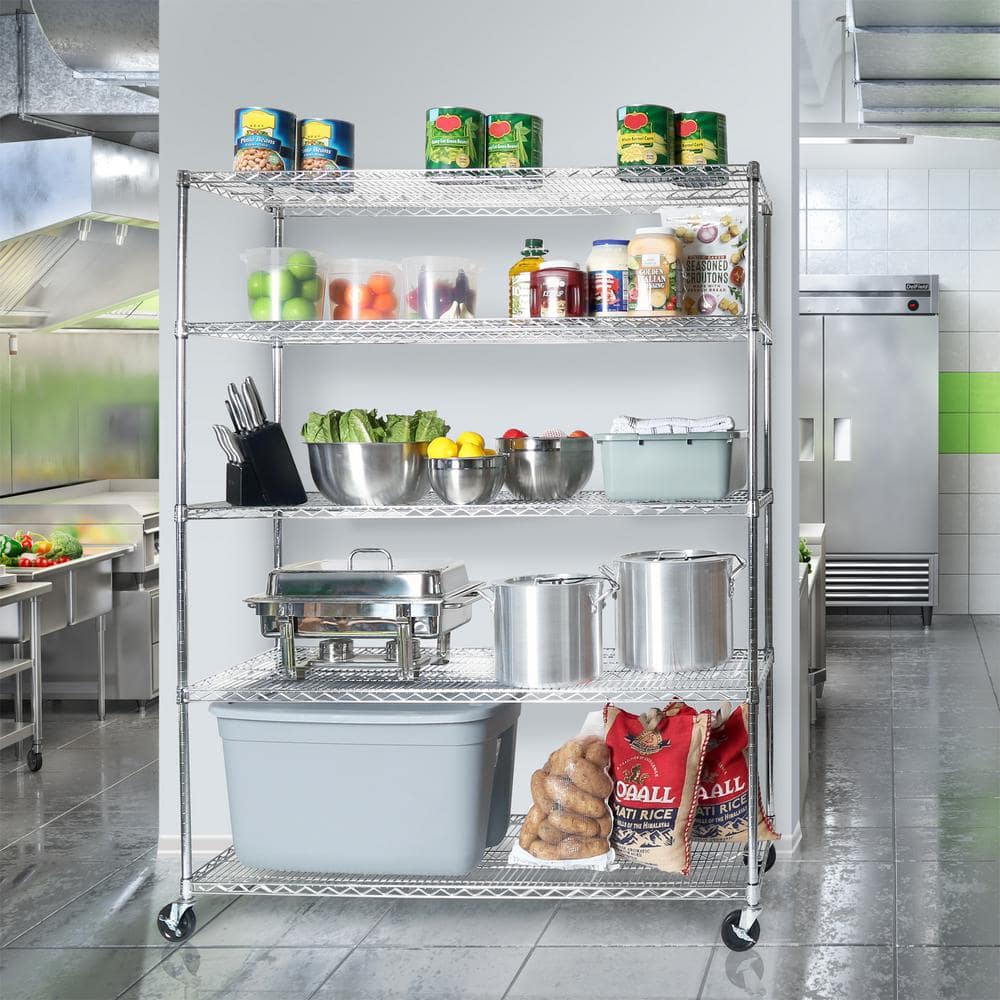 UltraDurable 5-Tier Steel Shelving with Wheels, 60" W x 24" D