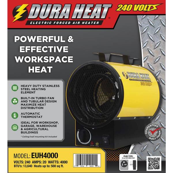 DuraHeat 3750 Watt, 12,800 Btu, 220 Volt Mountable Or Portable Electric Fan  Forced Air Heater EUH4000