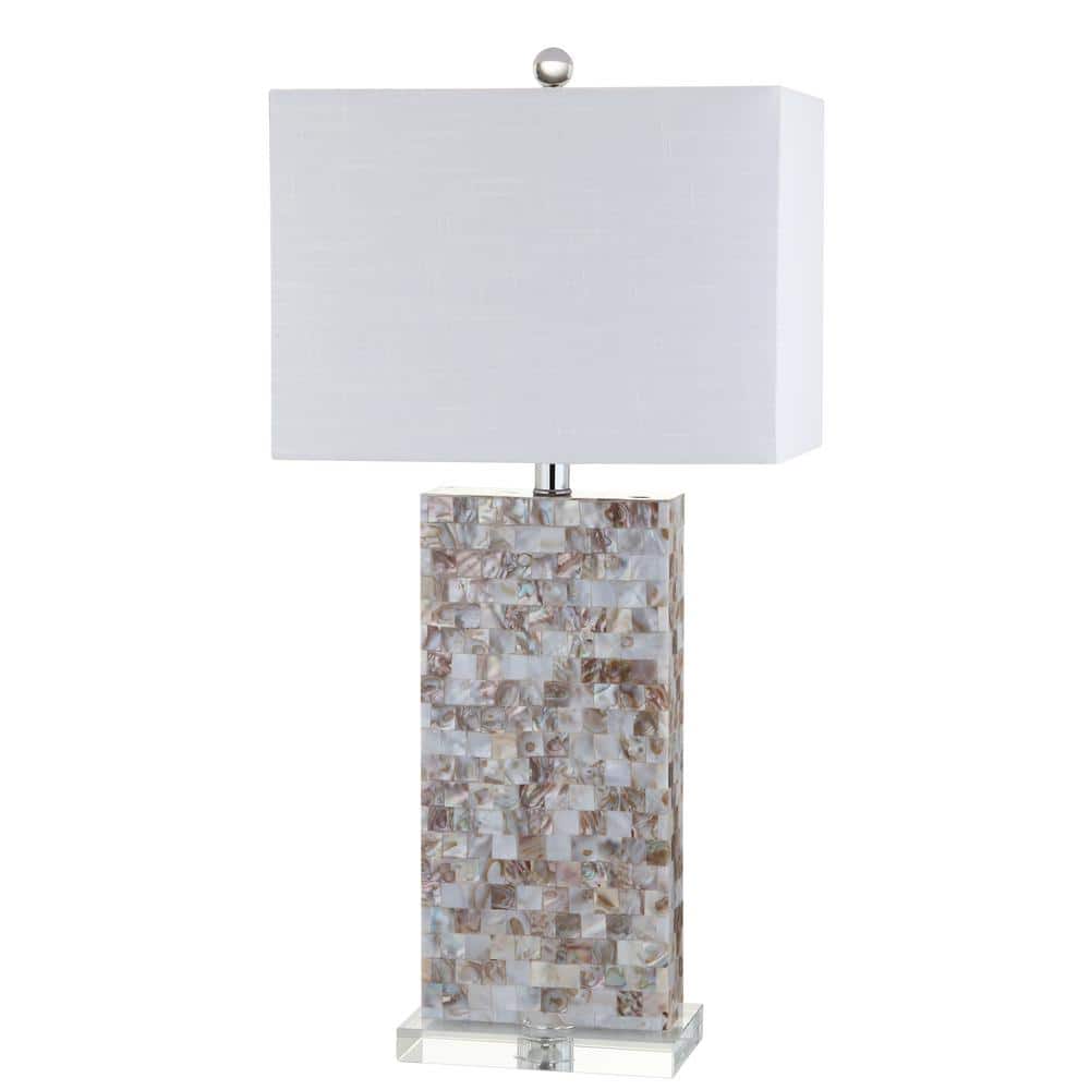 Natural Capiz Shell and Chrome Rectangle Nightstand Lamp