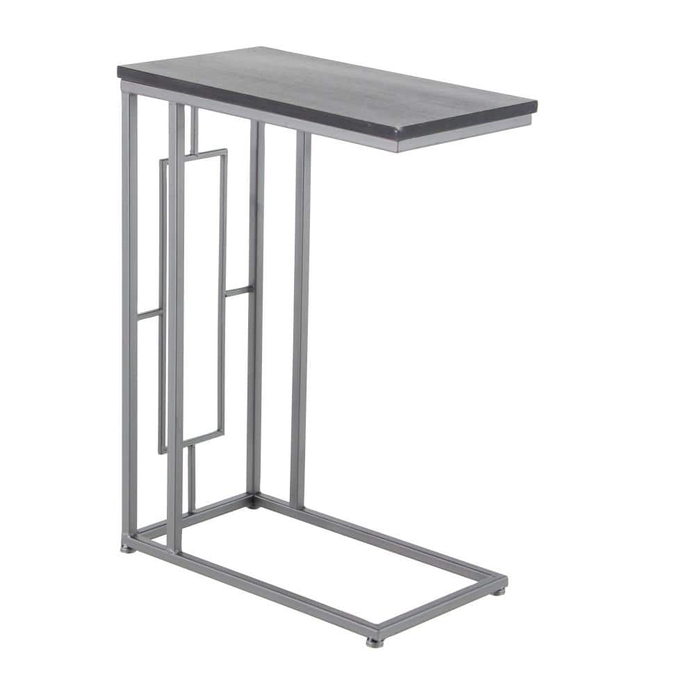 C-Shaped Solid Rectangle Black and Gray Wood & Metal Accent Table