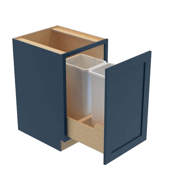 Home Decorators Collection Newport 21 in. W x 24 in. D x 34.5 in. H Assembled Plywood Trash Can Kitchen Cabinet in Mythic Blue with Soft Close