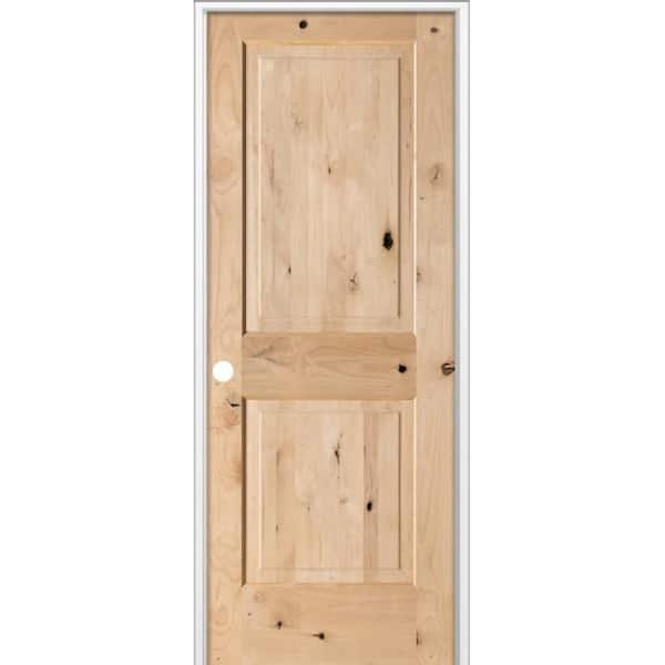 30 in. x 80 in. Rustic Knotty Alder 2-Panel Square Top Right-Hand Single Unfinished Wood Prehung Interior Door