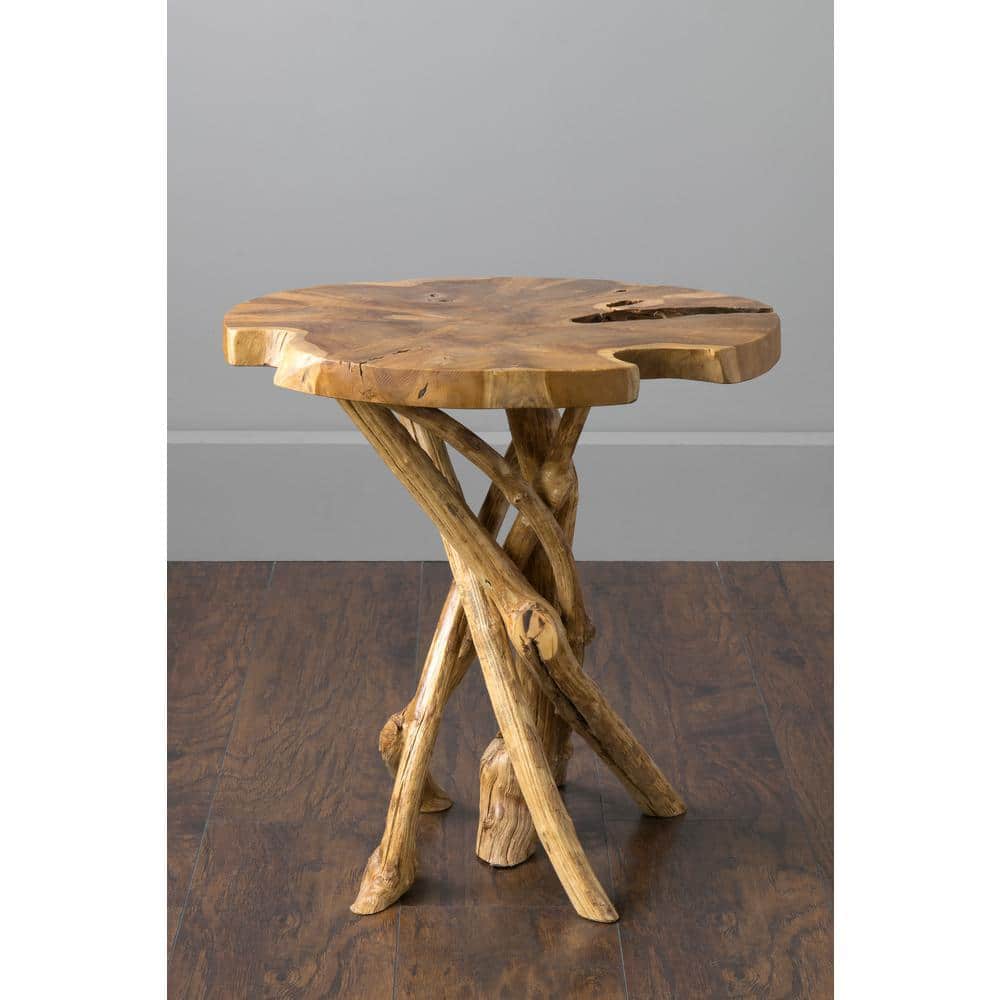 Dimitri 20.5 in. Brown Teak Accent Table