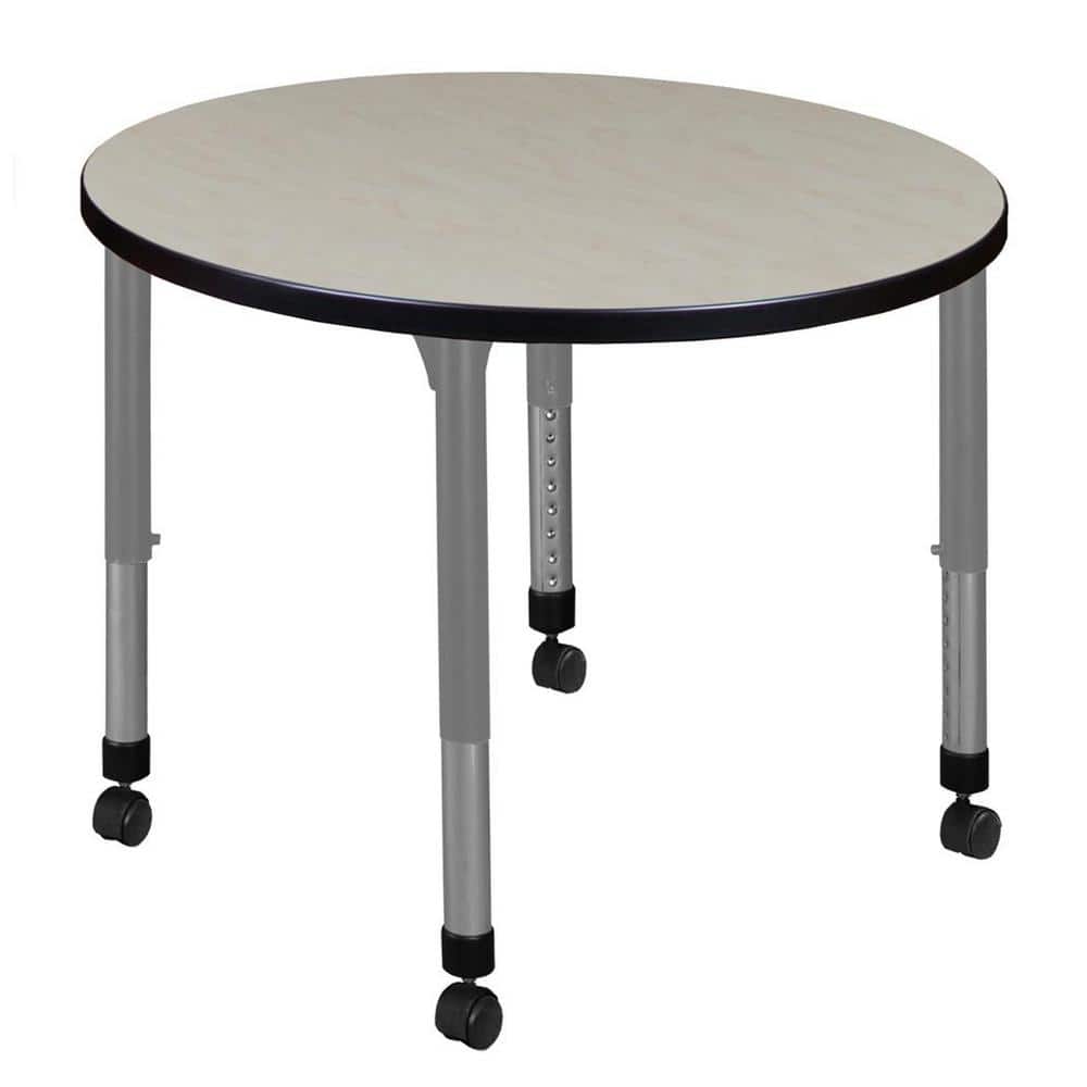Kee 30 in. Round Maple Composite Mobile Classroom Activity Desk with Adjustable Height