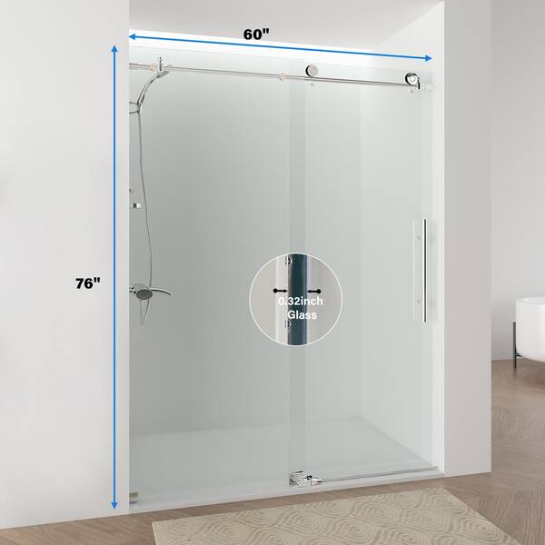 Vanity Art 76 in. H x 60 in. W Frameless Sliding Shower Door in Chrome with Clear Tempered Glass