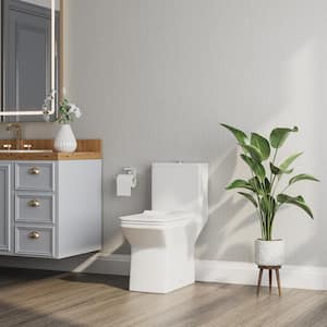 Ace 12 in. Rough in 1-Piece 1.1/1.6 GPF Dual Flush Square Elongated Toilet in White with Soft Closed Seat Included