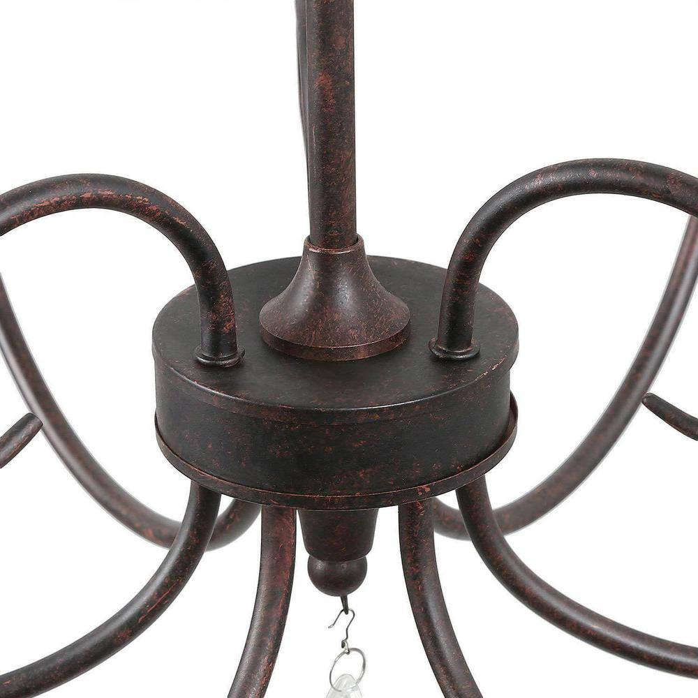 Rustic Bronze 6-Light Candle Chandelier with Crystal Drops
