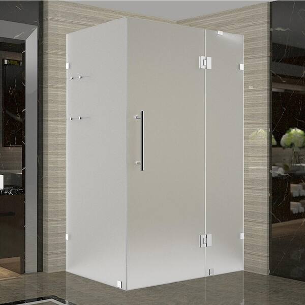 Aston Avalux GS 43 in. W x 36 in. x 72 in. H Pivot Frameless Corner Shower Enclosure in Stainless Steel w/ Frosted Glass