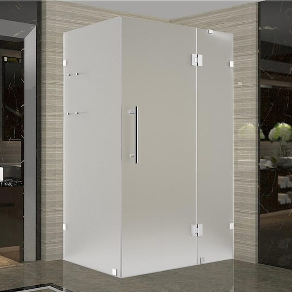 Aston Avalux GS 44 in. W x 30 in. x 72 in. H Pivot Frameless Corner Shower Enclosure in Stainless Steel w/ Frosted Glass