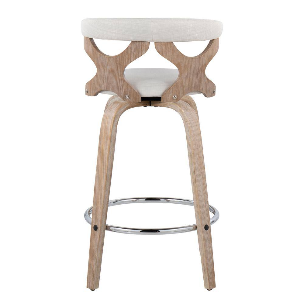 Gardenia 26" White Washed Wood Swivel Counter Stools with Chrome Footrest