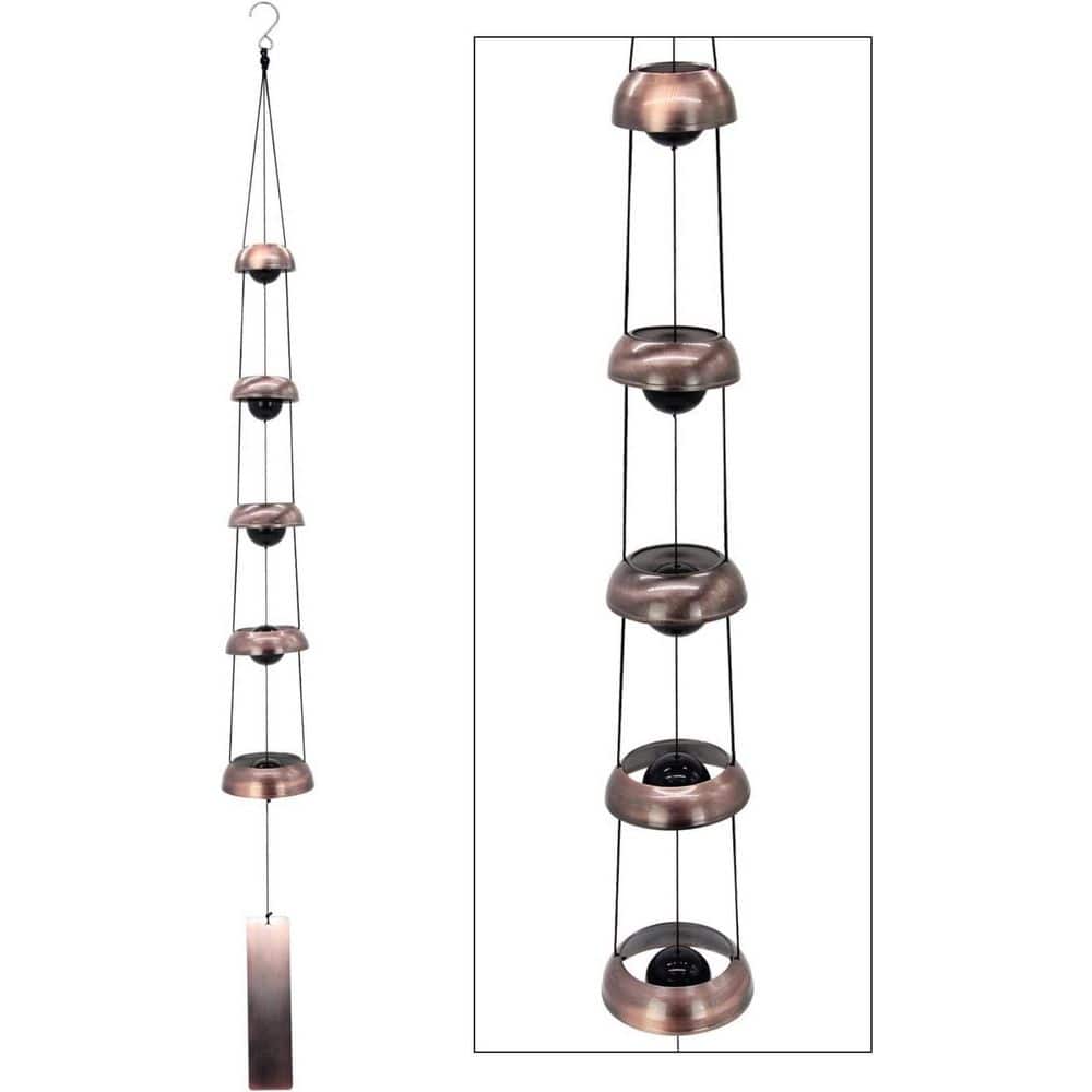 Red Copper Temple Wind Chimes with 5 Bells