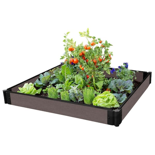 Frame It All One Inch Series 4 ft. x 4 ft. x 5.5 in. Weathered Wood Composite Raised Garden Bed