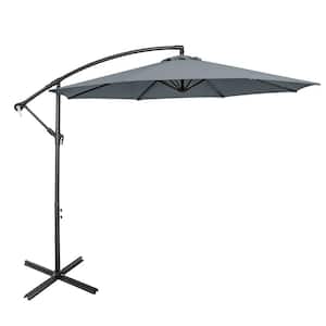 10 ft. Iron Cantilever Tilt Offset Patio Umbrella with 8 Ribs Cantilever and Cross Base Adjustment in Gray
