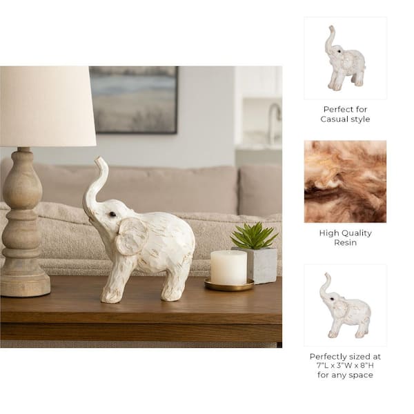 Liv & Skye White 7 in. x 8 in. Resin Elephant Figurine 14876-08