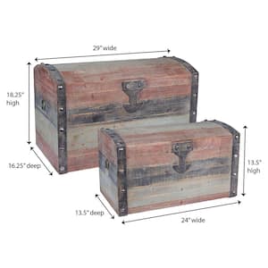Brown Rustic Large Wooden Storage Trunk with Lockable Latch