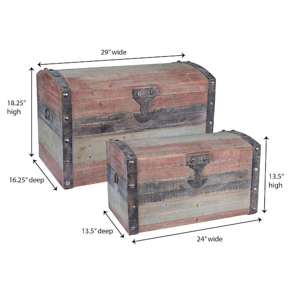 HOUSEHOLD ESSENTIALS Wooden Storage Trunk Set