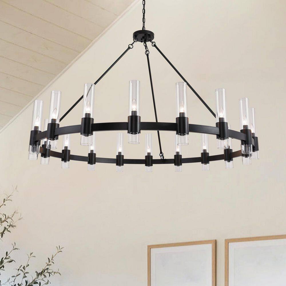 60 in. Oversized 18-Light Black Round Modern Chandelier for Kitchen, Living Room, and Dining Room (Bulbs Not Included) price history on PriceWatchPro