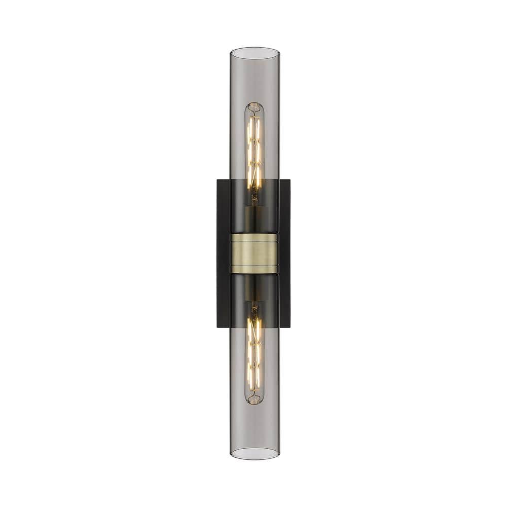 Ballston Urban 24 in. 2-Light Black Antique Brass Vanity Light with Black Glass Shade price history on PriceWatchPro