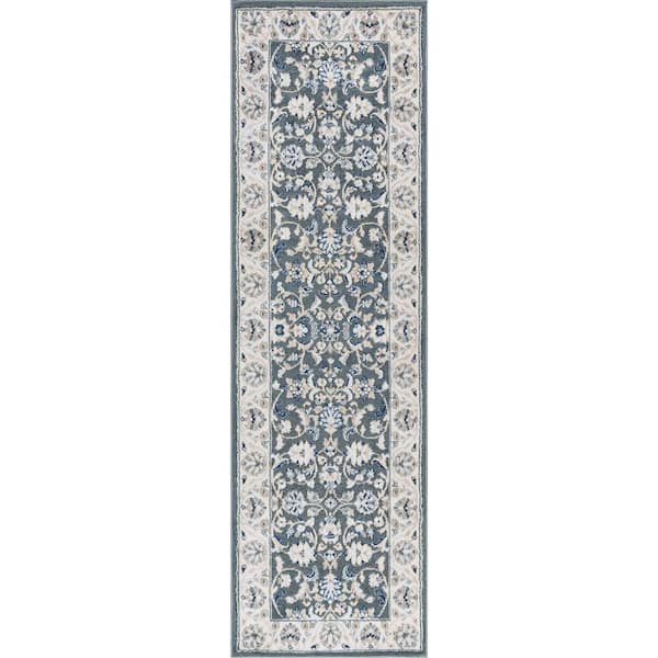 Tayse Rugs Madison Floral Gray 2 ft. x 8 ft. Indoor Runner Rug