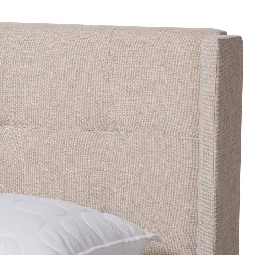Beige Upholstered Full Bed with Tufted Headboard