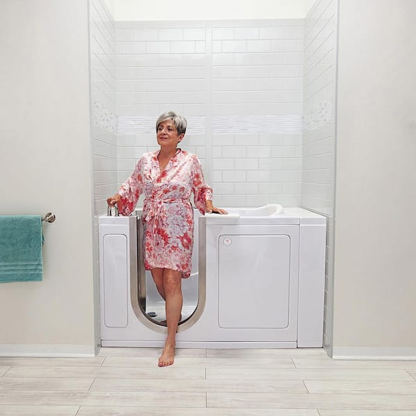 Royal 52 in. Acrylic Walk-In Whirlpool and MicroBubble Bathtub in White, Fast Fill Faucet, Heated Seat, LHS Dual Drain